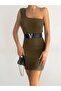 Women's One Shoulder Camisole Fabric Mini Khaki Dress