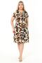 Women's Brown Black Spot Pattern Plus Size Midi Dress - 4