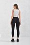 Women's Black Plain Belt Ribbed Lycra Striped High Waist Recovery Sports Leggings - 7