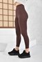 Women's Brown Plain Belt Ribbed Lycra Striped High Waist Recovery Sports Leggings - 4