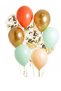 Pack of 10 Mint Coral Balloons 2 Chrome Gold, 2 Macarons Salmon, 2 Green, 2 Orange, 2 Transparent Balloons + Gold Sequins