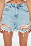 Mavi Yırtıklı Yüksek Bel Mini Denim Şort TWOSS22SR00030 - 8