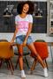 Women's White Round Collar Choice Printed Oversize T-Shirt with Mesh Detail on the Back M10010300TS98088