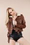 Women's Brown Collar Furry Leather Jacket - 4