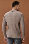 Men's Brown-gray Standard Fit Regular Cut Half Turtleneck Patterned Knitwear Sweater - 3