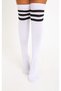 Women's White Colored Black Striped Knee High Cotton Socks