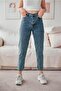 Blue Mom Jeans Lycra High Waist Blue Snow Washed Mom Jeans Extra Comfortable - 3