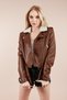 Women's Brown Collar Furry Leather Jacket