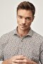 Men's White-brown Tailored Slim Fit Slim Fit Italian Collar Printed Shirt - 2