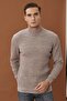Men's Brown-gray Standard Fit Regular Cut Half Turtleneck Patterned Knitwear Sweater - 2