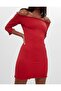 Women's Red Lycra Madonna Collar Dress