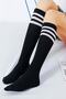 Women's Black Colored White Striped Knee Length Cotton Socks - 2