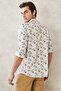 Men's White-khaki Slim Fit Narrow Cut Mono Collar 100% Cotton Printed Shirt - 5