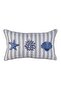 Embroidered Throw Pillow Cover with Piping Star - Coral - Mussel ( Ecru X Beige Striped / Navy Blue Embroidery )
