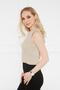 Crew Neck Beige Crop Corduroy Blouse - 2