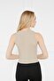 Crew Neck Beige Crop Corduroy Blouse - 4
