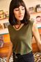 Women's Khaki Front Back V Knitted Viscon Blouse BLZ-19001839