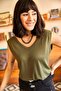 Women's Khaki Front Back V Knitted Viscon Blouse BLZ-19001839 - 4