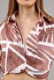 Women's Milk Coffee Woven Fabric Printed Top with Pocket Crop Bottom Side Zipper Asymmetrical Skirt Bottom-Top Set - 2