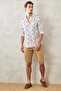 Men's White-khaki Slim Fit Narrow Cut Mono Collar 100% Cotton Printed Shirt - 2