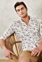 Men's White-khaki Slim Fit Narrow Cut Mono Collar 100% Cotton Printed Shirt - 3