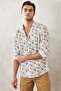 Men's White-khaki Slim Fit Narrow Cut Mono Collar 100% Cotton Printed Shirt - 4