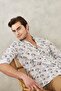 Men's White-khaki Slim Fit Narrow Cut Mono Collar 100% Cotton Printed Shirt - 6