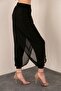 Women's Black Chiffon Detailed Elastic Leg Shalwar Trousers - 2