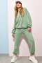 Women's Green Green Crew Neck Two Thread Basic Tracksuit Set with Elastic Waist and Legs ALC-507-669-001 - 2