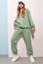 Women's Green Green Crew Neck Two Thread Basic Tracksuit Set with Elastic Waist and Legs ALC-507-669-001 - 3