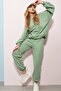 Women's Green Green Crew Neck Two Thread Basic Tracksuit Set with Elastic Waist and Legs ALC-507-669-001 - 4