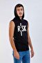 Unisex Black Printed Hooded Sleeveless T-shirt - 2
