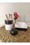 Desktop Office Set; Concrete Cylinder Pen Holder, Notepad Holder and Note Holder Black