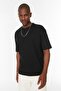 Unisex Siyah Oversize/Geniş Kesim Kısa Kollu Dokulu Basic T-shirt TMNSS22TS00049 - 5