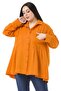 Large Size Bag Pocket, Pleated Front and Back, Wide Cuffs, Long Back Orange Muslin Shirt - 2