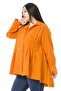 Large Size Bag Pocket, Pleated Front and Back, Wide Cuffs, Long Back Orange Muslin Shirt - 4