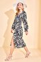 Women's Black Square Collar Patterned Dress 2YZK6-12690-02 - 6