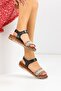 Black Straw Patterned Ethnic Women's Sandals