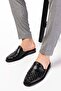 Men's Genuine Leather Knitted Pattern Groom House Slippers Kayaş.102 - Black - 42 - 3