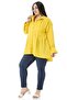 Large Size Bag Pocket, Pleated Front and Back, Wide Cuffs, Long Back Yellow Muslin Shirt - 4