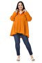 Large Size Bag Pocket, Pleated Front and Back, Wide Cuffs, Long Back Orange Muslin Shirt