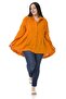 Large Size Bag Pocket, Pleated Front and Back, Wide Cuffs, Long Back Orange Muslin Shirt - 5