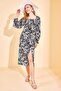 Women's Black Square Collar Patterned Dress 2YZK6-12690-02 - 2