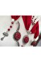 Crystal And Sand Bead Embroidered Evil Eye Prayer Necklace Bracelet Ring And Earring Set - 3
