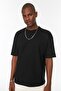 Unisex Siyah Oversize/Geniş Kesim Kısa Kollu Dokulu Basic T-shirt TMNSS22TS00049 - 3
