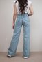 Women's Blue Snow Wash Casual High Waist Lycra Wide Leg Denim Jeans - 6