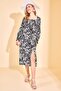 Women's Black Square Collar Patterned Dress 2YZK6-12690-02