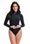 Zippered Long Sleeve Swimming Swimsuit 3350 Black - 6