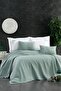 6 Piece Elastic Sheet and Embroidered Terra Double Water Green Cotton Pique Set