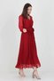 Women's Burgundy New Season Lined Double Breasted Collar Long Chiffon Dress Nb003 - 3